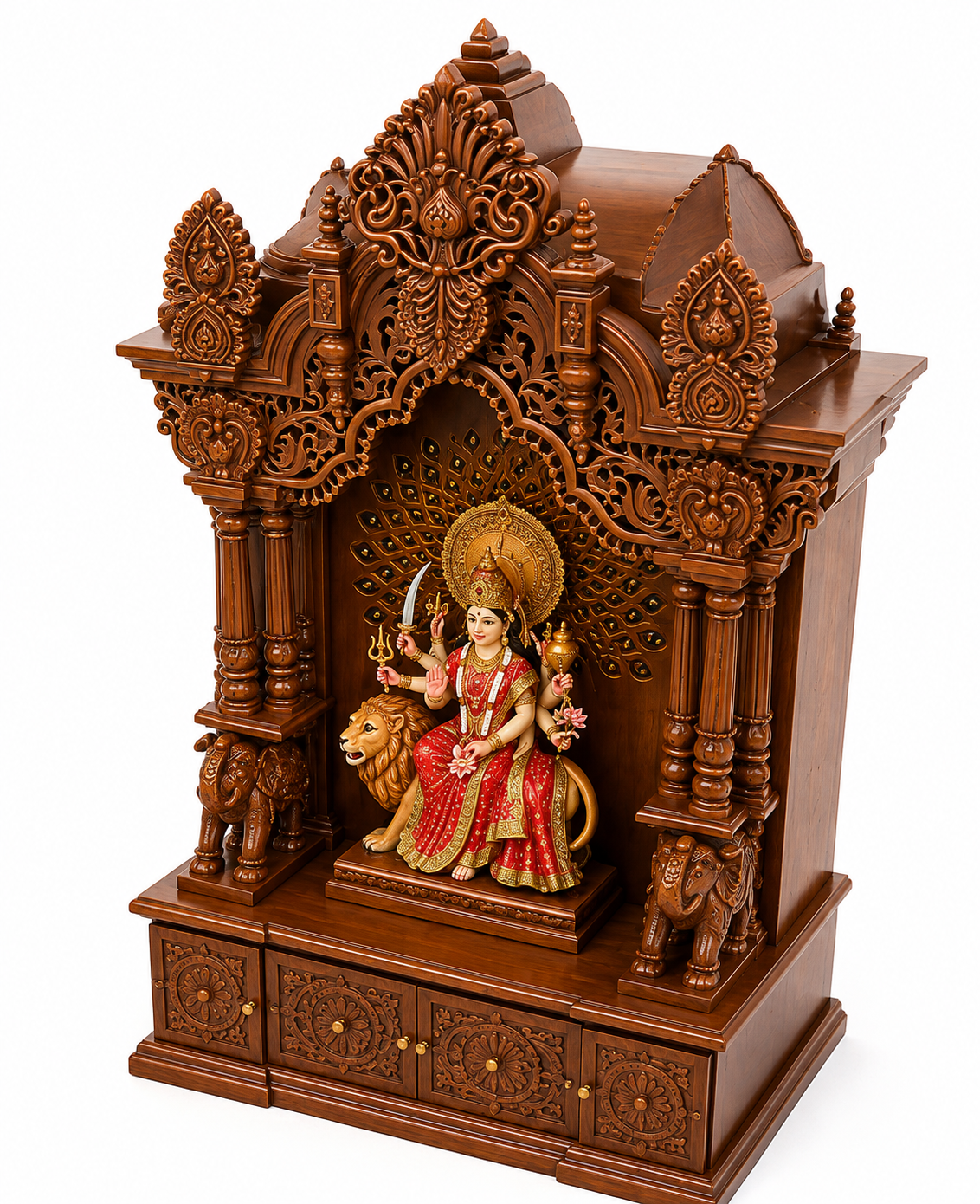 Elegant Handcrafted Maa Durga Wooden Pooja Temple For Home - Image 5