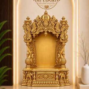Big Size Peacock Carved Pillars Wooden Mandir For Home