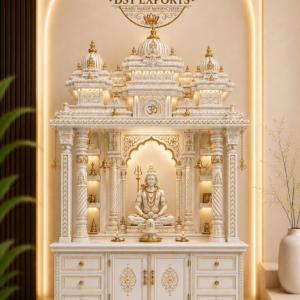 Exclusive Marble Look Teak Wood Shiva Home Temple