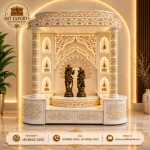 Large Modern Marble-Look Wooden Mandir for Pooja Room