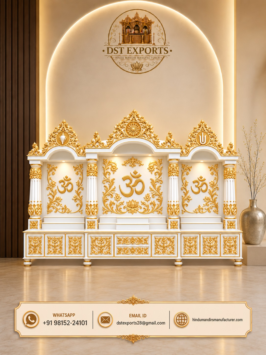 Large Traditional Bollywood Style Wooden Pooja Temple