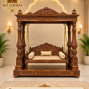 Maharaja Theme Wooden Canopy Swing for Drawing Room