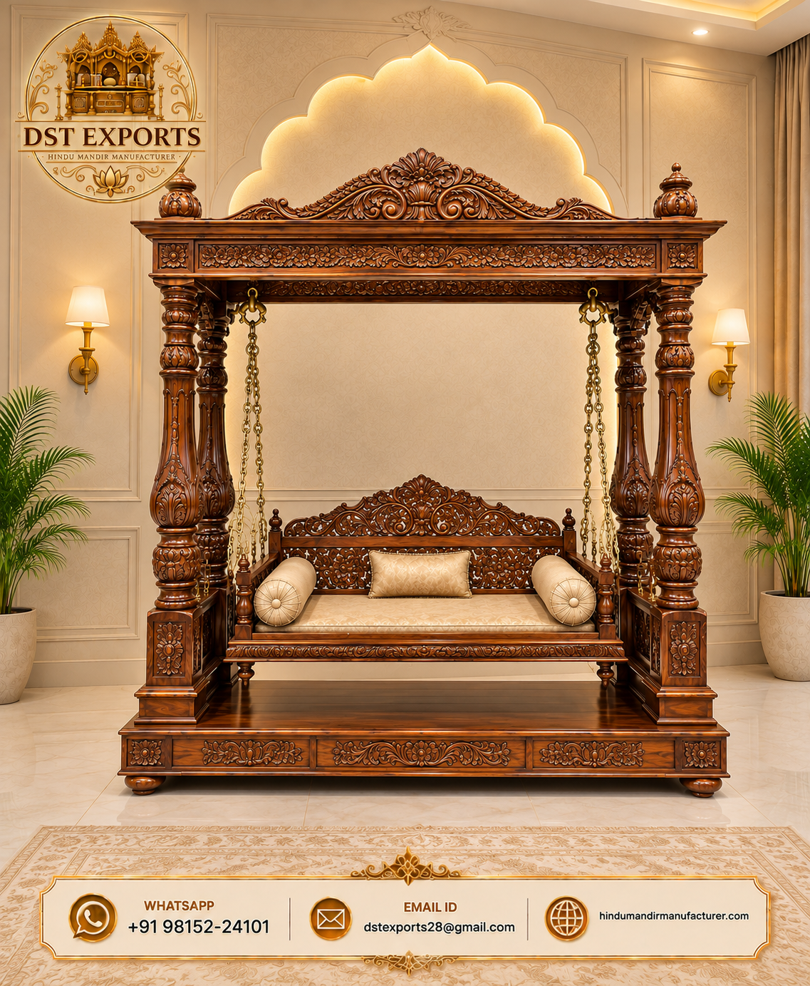 Maharaja Theme Wooden Canopy Swing for Drawing Room