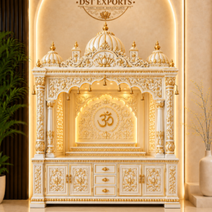 Marble Look Hand Carved Wooden Mandir