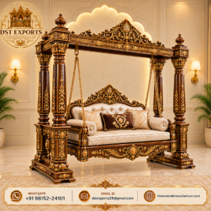  Premium Indian Carved Teak Wood Swing with Canopy