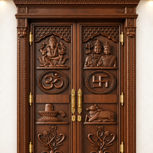 Shiv Shakti Solid Teak Wood Divine Mandir Door