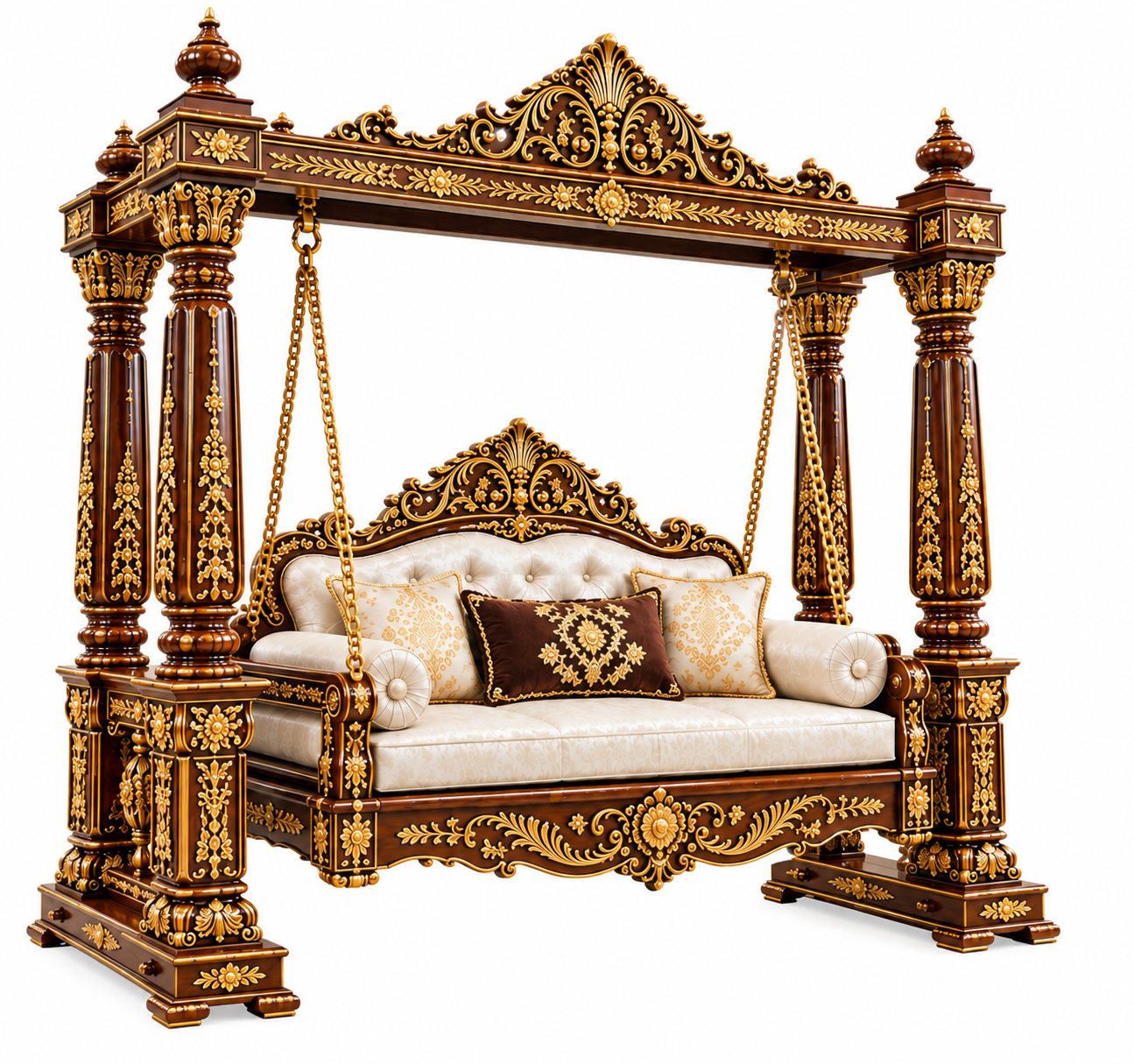 Premium Indian Carved Teak Wood Swing with Canopy - Image 3