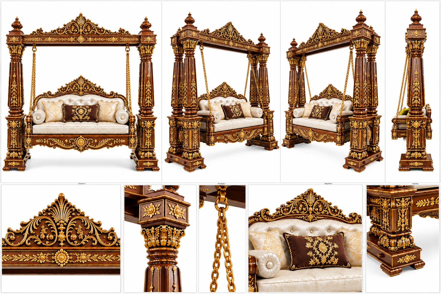 Premium Indian Carved Teak Wood Swing with Canopy - Image 5
