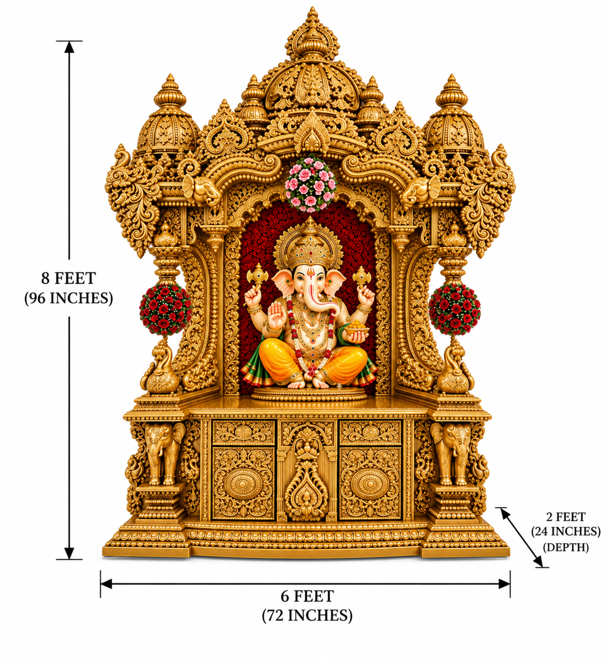 Mayur Style Hand Carved Teak Wood Temple In Gold polish - Image 5