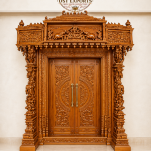 Traditional Gaj Lakshmi Design Handcarved Wooden Temple Door