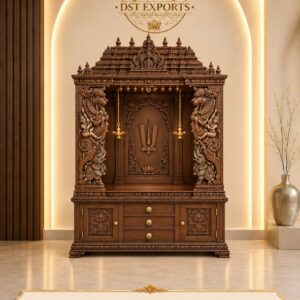 Traditional Tamil Yali Carved Wooden Pooja Mandir