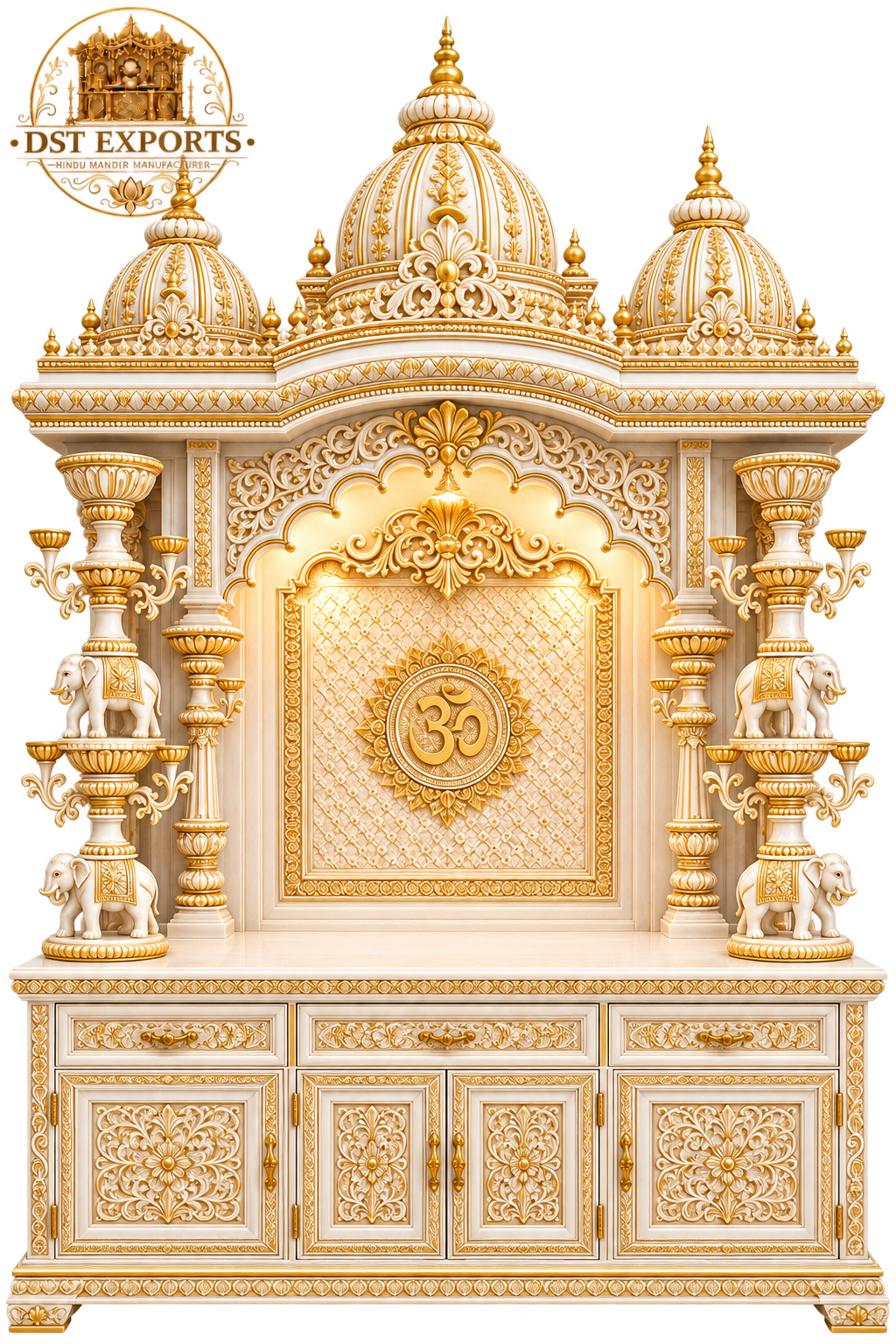 Elephant Carved Pillars Handcrafted Wooden Pooja Mandir - Image 6