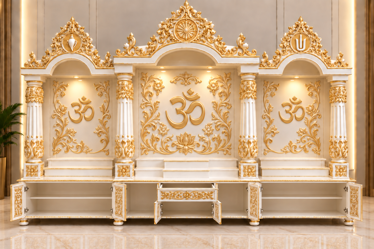 Large Traditional Bollywood Style Wooden Pooja Temple - Image 5