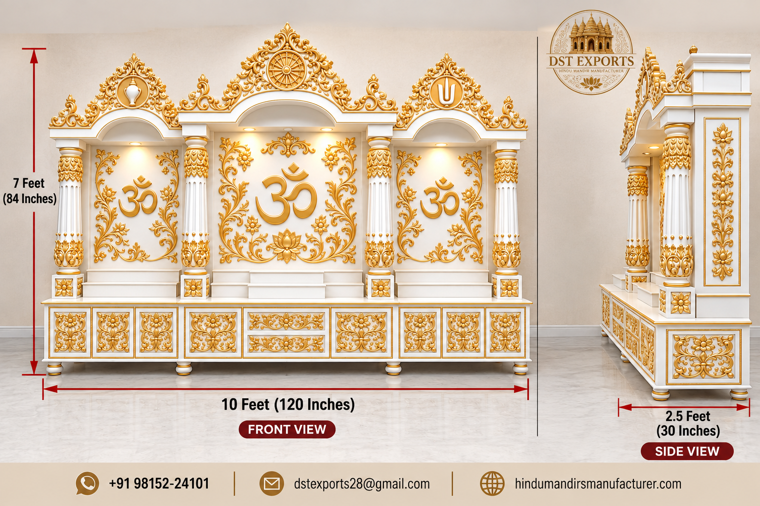 Large Traditional Bollywood Style Wooden Pooja Temple - Image 4