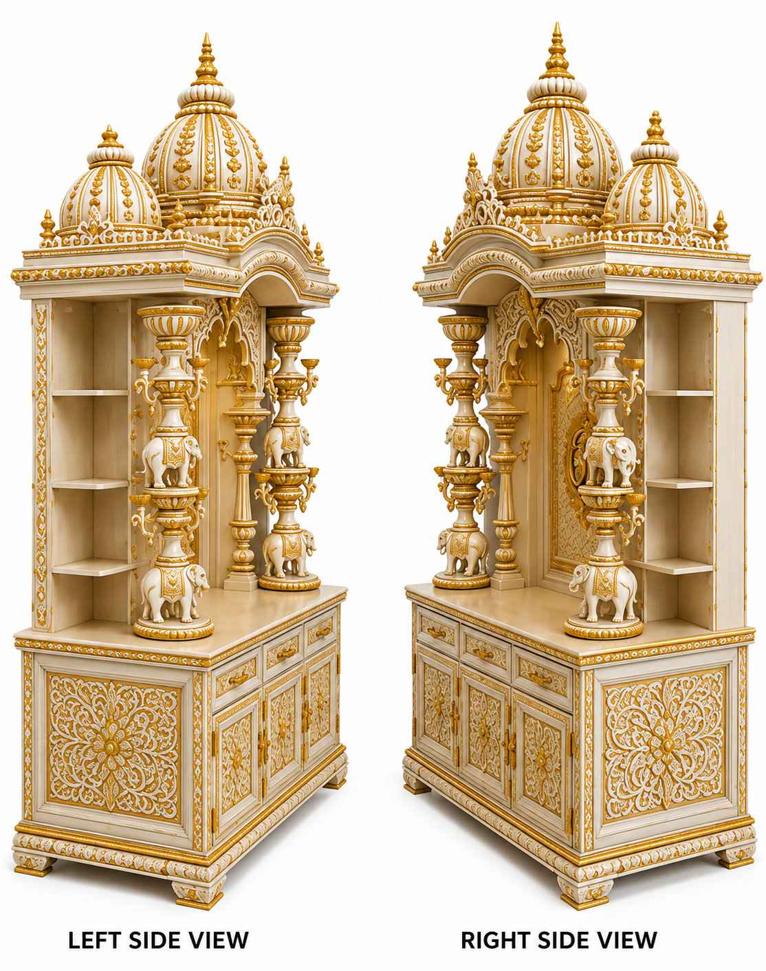 Elephant Carved Pillars Handcrafted Wooden Pooja Mandir - Image 4
