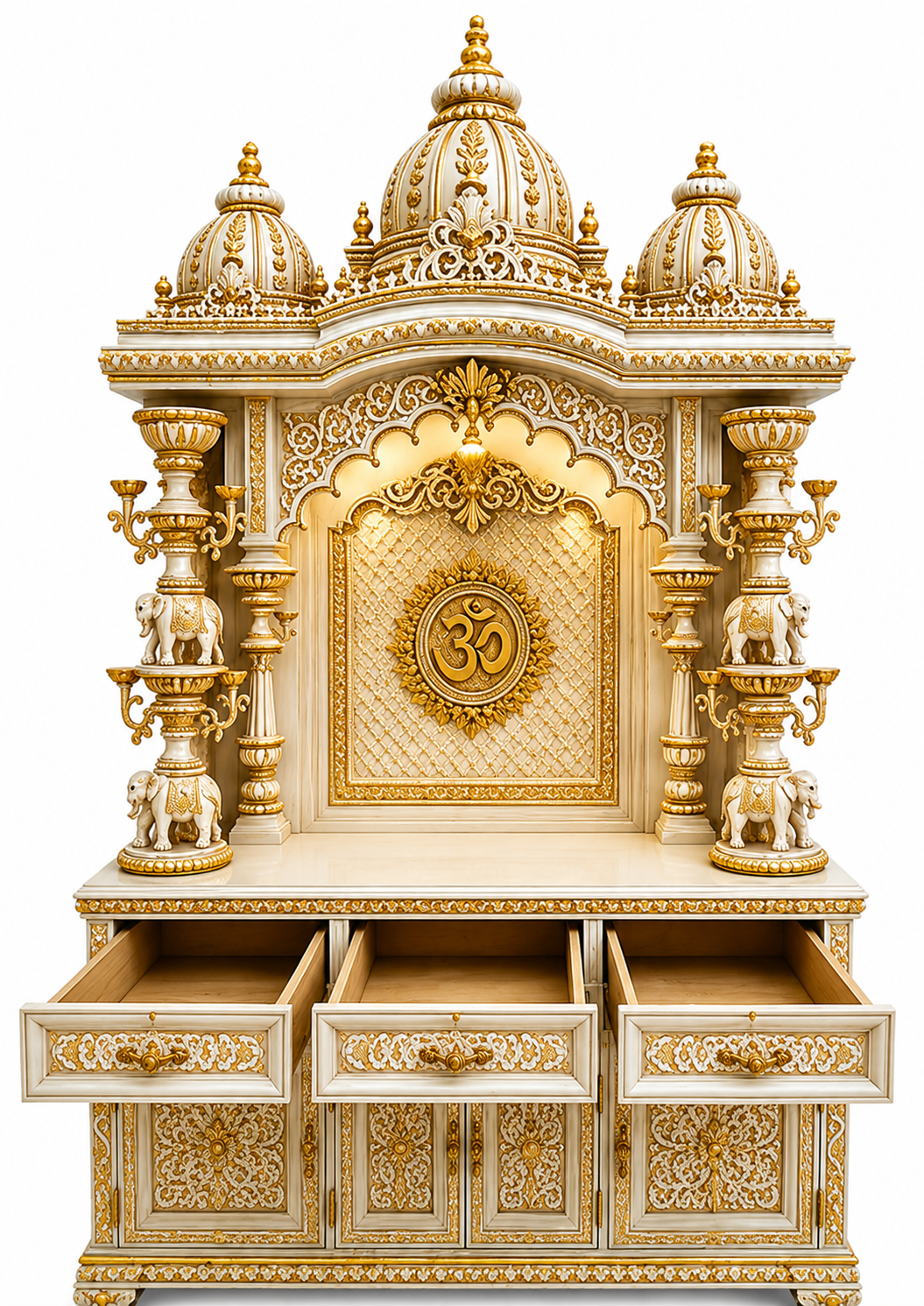 Elephant Carved Pillars Handcrafted Wooden Pooja Mandir - Image 3