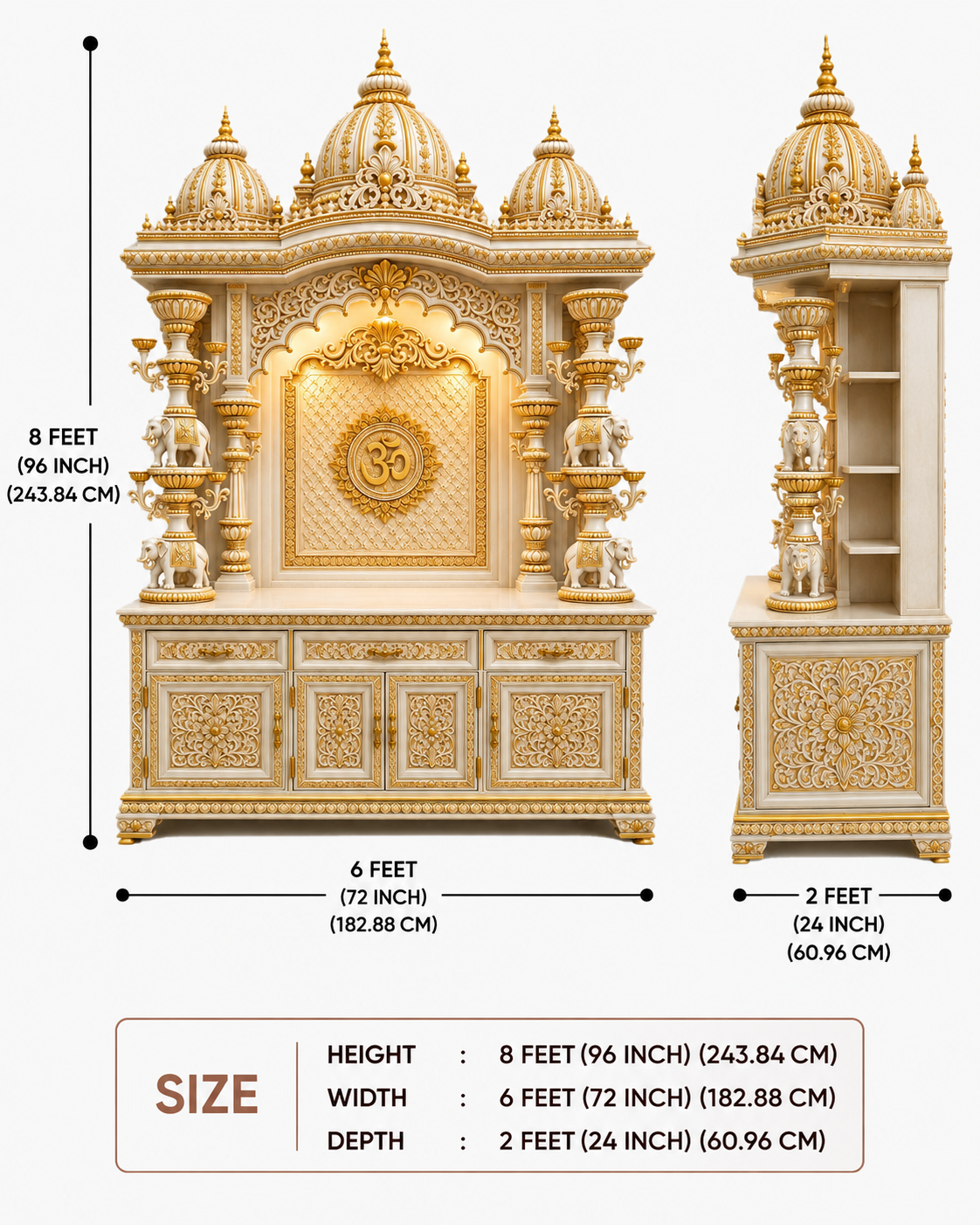 Elephant Carved Pillars Handcrafted Wooden Pooja Mandir - Image 2
