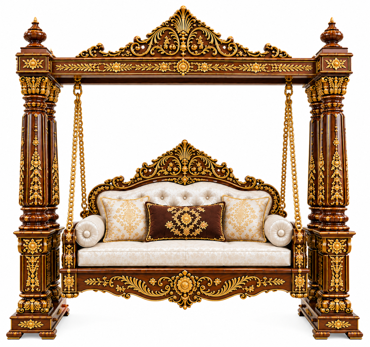 Premium Indian Carved Teak Wood Swing with Canopy - Image 2