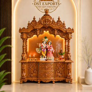 Divine Devghar Teak Wood Mandir with Storage Cabinets For Home