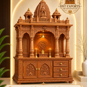 Large Hand-Carved Teak Wood Pooja Mandir for Home