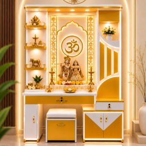 New Style White Gold Carved Wooden Modern Temple for Home