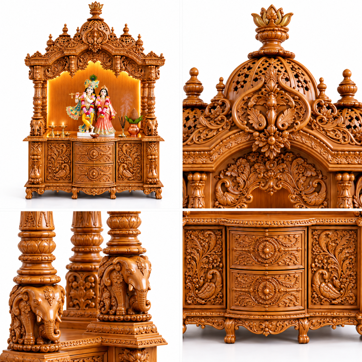 Divine Devghar Teak Wood Mandir with Storage Cabinets For Home - Image 6